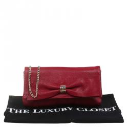 Pre Owned Carolina Herrera Red Leather Bow Clutch Bag