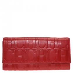 Pre Owned Carolina Herrera Red Monogram Leather Continental Wallet