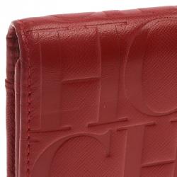 Pre Owned Carolina Herrera Red Monogram Leather Continental Wallet