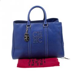 Pre Owned Carolina Herrera Blue Leather Matteo Tote