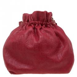 Pre Owned Carolina Herrera Red Embossed Leather Bow Bucket Shoulder Bag