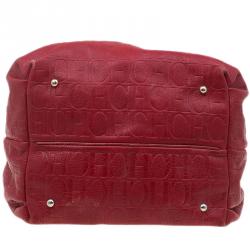 Pre Owned Carolina Herrera Red Embossed Leather Bow Bucket Shoulder Bag