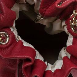 Pre Owned Carolina Herrera Red Embossed Leather Bow Bucket Shoulder Bag