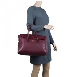 Pre Owned Carolina Herrera Burgundy Leather Tempo Collection Adagio Tote