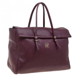 Pre Owned Carolina Herrera Burgundy Leather Tempo Collection Adagio Tote