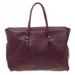 Pre Owned Carolina Herrera Burgundy Leather Tempo Collection Adagio Tote