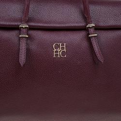 Pre Owned Carolina Herrera Burgundy Leather Tempo Collection Adagio Tote