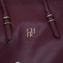 Pre Owned Carolina Herrera Burgundy Leather Tempo Collection Adagio Tote