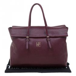 Pre Owned Carolina Herrera Burgundy Leather Tempo Collection Adagio Tote