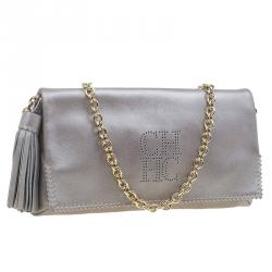 Pre Owned Carolina Herrera Grey Leather Chain Triana Shoulder bag