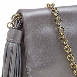 Pre Owned Carolina Herrera Grey Leather Chain Triana Shoulder bag