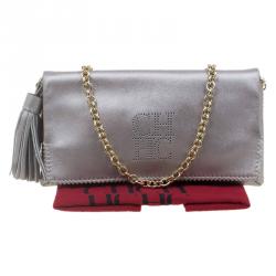 Pre Owned Carolina Herrera Grey Leather Chain Triana Shoulder bag