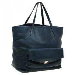 Pre Owned  Carolina Herrera Navy Blue Leather Envelope Pocket Tote