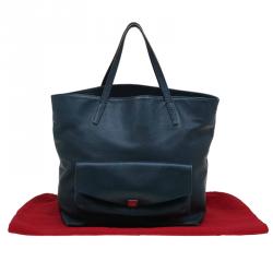Pre Owned  Carolina Herrera Navy Blue Leather Envelope Pocket Tote