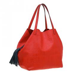 Pre Owned Carolina Herrera Red Monogram Leather Matryoshka Tote