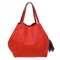 Pre Owned Carolina Herrera Red Monogram Leather Matryoshka Tote