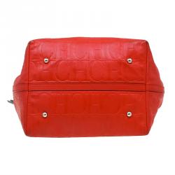 Pre Owned Carolina Herrera Red Monogram Leather Matryoshka Tote