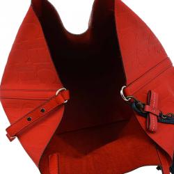 Pre Owned Carolina Herrera Red Monogram Leather Matryoshka Tote
