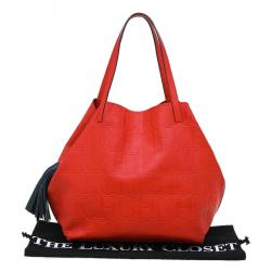 Pre Owned Carolina Herrera Red Monogram Leather Matryoshka Tote