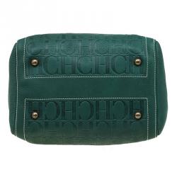 Pre Owned Carolina Herrera Green Leather Andy Boston Bag