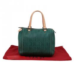 Pre Owned Carolina Herrera Green Leather Andy Boston Bag