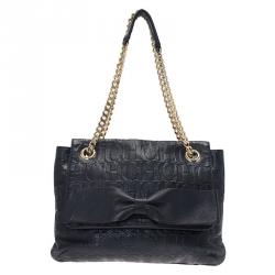 Pre Owned Carolina Herrera Black Monogram Leather Audrey Shoulder Bag