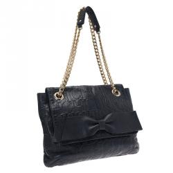 Pre Owned Carolina Herrera Black Monogram Leather Audrey Shoulder Bag