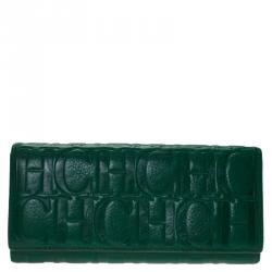 Pre Owned Carolina Herrera Green Monogram Leather Continental Wallet