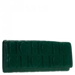 Pre Owned Carolina Herrera Green Monogram Leather Continental Wallet