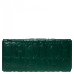Pre Owned Carolina Herrera Green Monogram Leather Continental Wallet