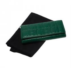 Pre Owned Carolina Herrera Green Monogram Leather Continental Wallet