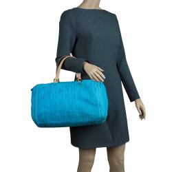Pre Owned Carolina Herrera Turquoise Leather Large Andy Boston Bag