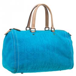 Pre Owned Carolina Herrera Turquoise Leather Large Andy Boston Bag