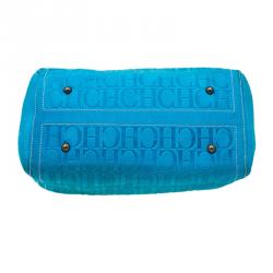 Pre Owned Carolina Herrera Turquoise Leather Large Andy Boston Bag