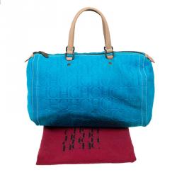 Pre Owned Carolina Herrera Turquoise Leather Large Andy Boston Bag