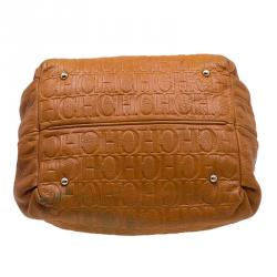 Pre Owned Carolina Herrera Brown Embossed Leather Bow Bucket Shoulder Bag