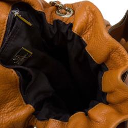 Pre Owned Carolina Herrera Brown Embossed Leather Bow Bucket Shoulder Bag