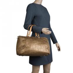 Pre Owned Carolina Herrera Gold Monogram Leather Andy Boston Bag