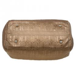 Pre Owned Carolina Herrera Gold Monogram Leather Andy Boston Bag