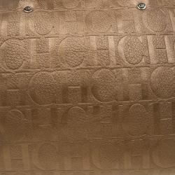 Pre Owned Carolina Herrera Gold Monogram Leather Andy Boston Bag