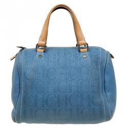 Carolina Herrera Sky Blue Monogram Canvas Andy Boston Bag