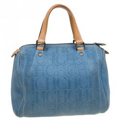 Carolina Herrera Sky Blue Monogram Canvas Andy Boston Bag