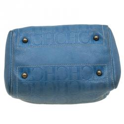 Carolina Herrera Sky Blue Monogram Canvas Andy Boston Bag