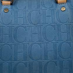 Carolina Herrera Sky Blue Monogram Canvas Andy Boston Bag