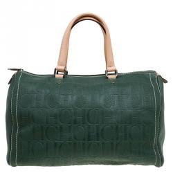 Pre Owned Carolina Herrera Dark Green Leather Andy Boston Bag