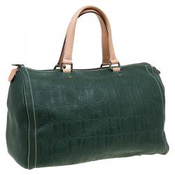 Pre Owned Carolina Herrera Dark Green Leather Andy Boston Bag