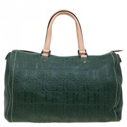 Pre Owned Carolina Herrera Dark Green Leather Andy Boston Bag
