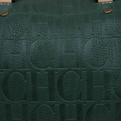 Pre Owned Carolina Herrera Dark Green Leather Andy Boston Bag
