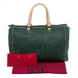 Pre Owned Carolina Herrera Dark Green Leather Andy Boston Bag