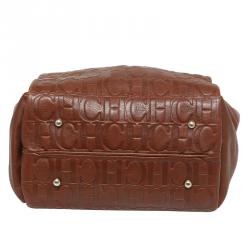 Pre Owned Carolina Herrera Brown Monogram Leather Shoulder Bag